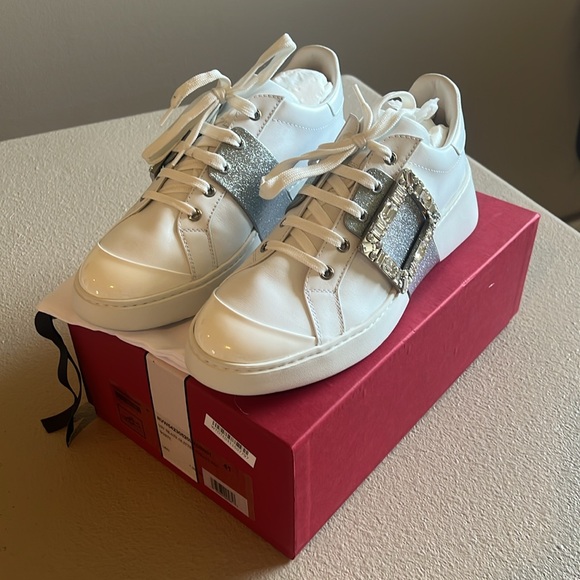 Brand New! Roger Vivier Viv' Skate Strass Buckle White Leather Sneakers EU 41 - Picture 3 of 14
